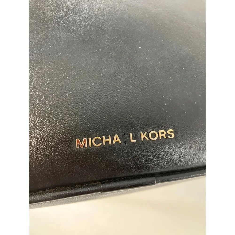 MICHAEL KORS SMALL BLACK, GOLD LEATHER CROSSBODY BAG (ASIS)